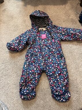 Baby Floral Navy Hooded One-Piece Snowsuit 6-9 months